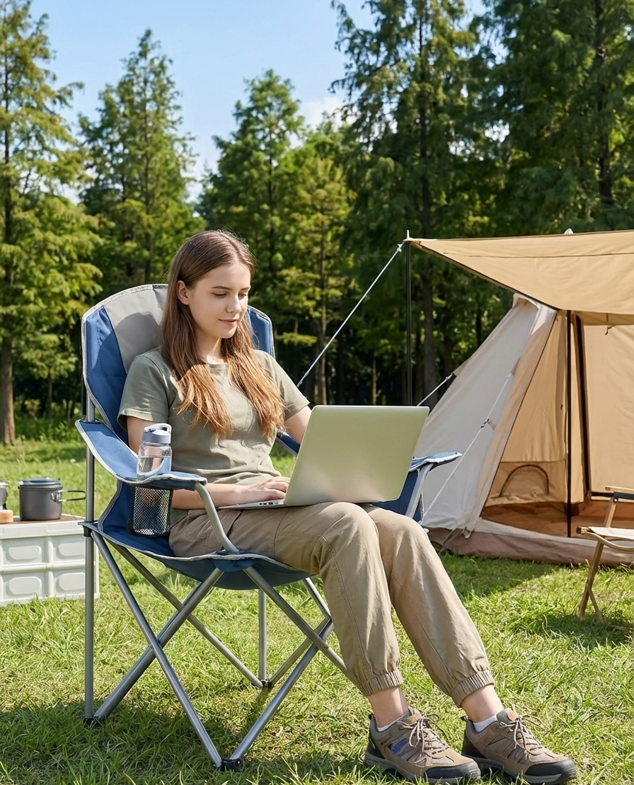 500 lb Folding Camping Chair with Cooler Bag