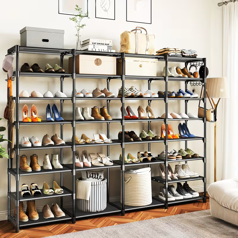 Multi-Tier Shoe Rack with Side Hooks