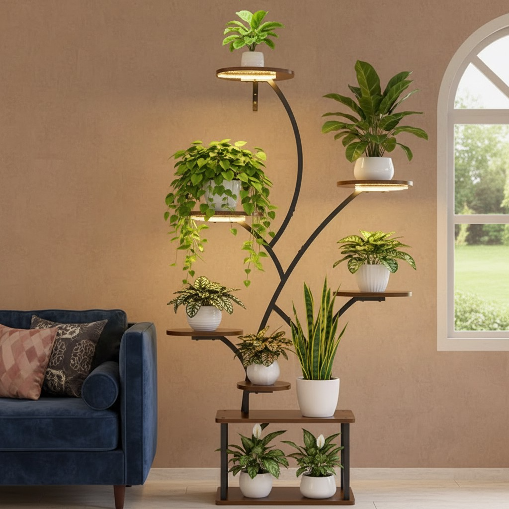 8-Tier Metal Plant Stand with Grow Lights