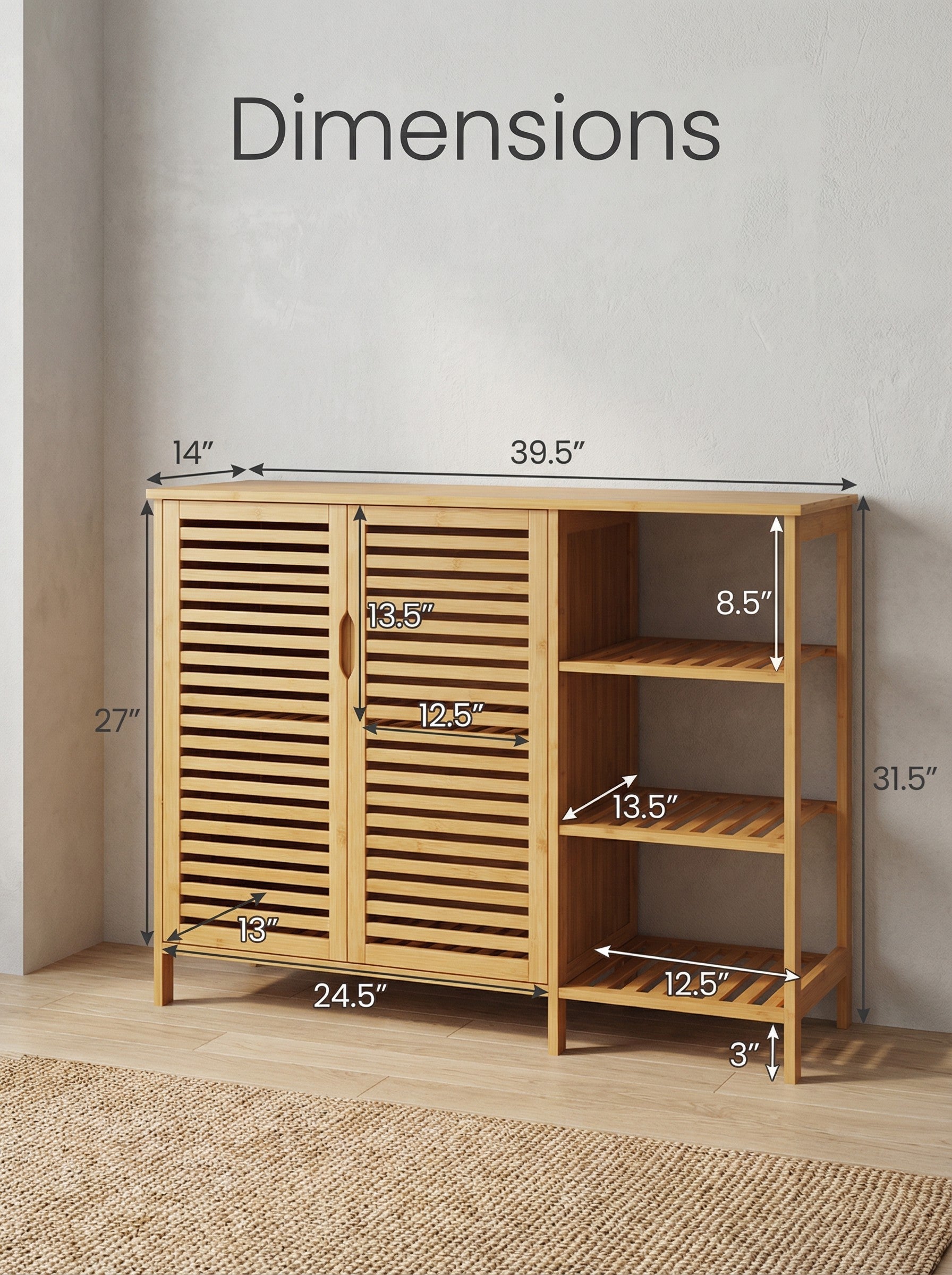 4-Tier Bamboo-Style Floor Storage Cabinet