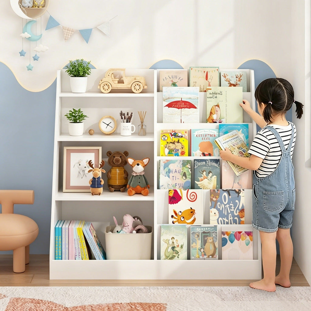 Kids Bookshelf & Toy Organizer – White