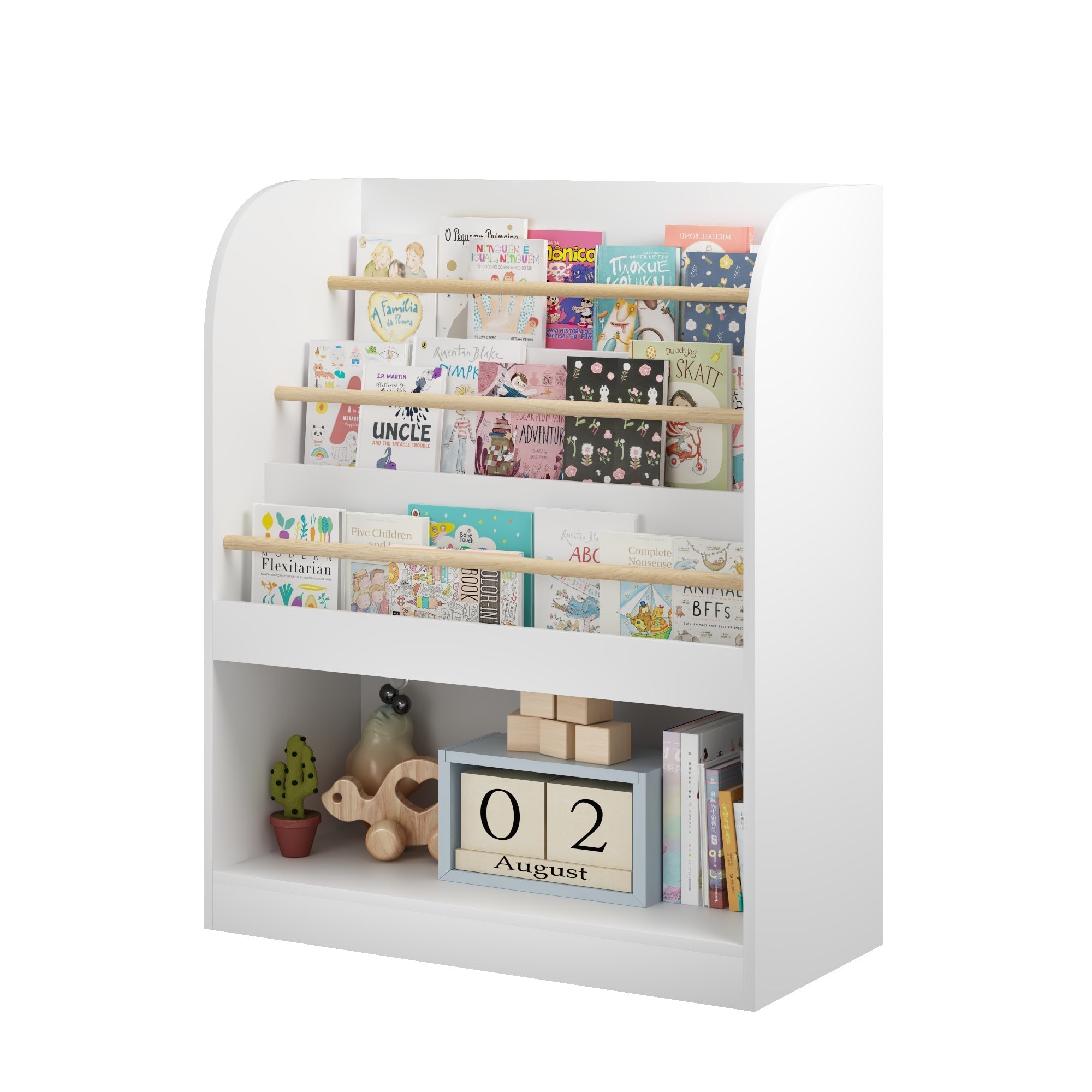 Kids 3-Tier Front-Facing Bookshelf & Toy Storage – White