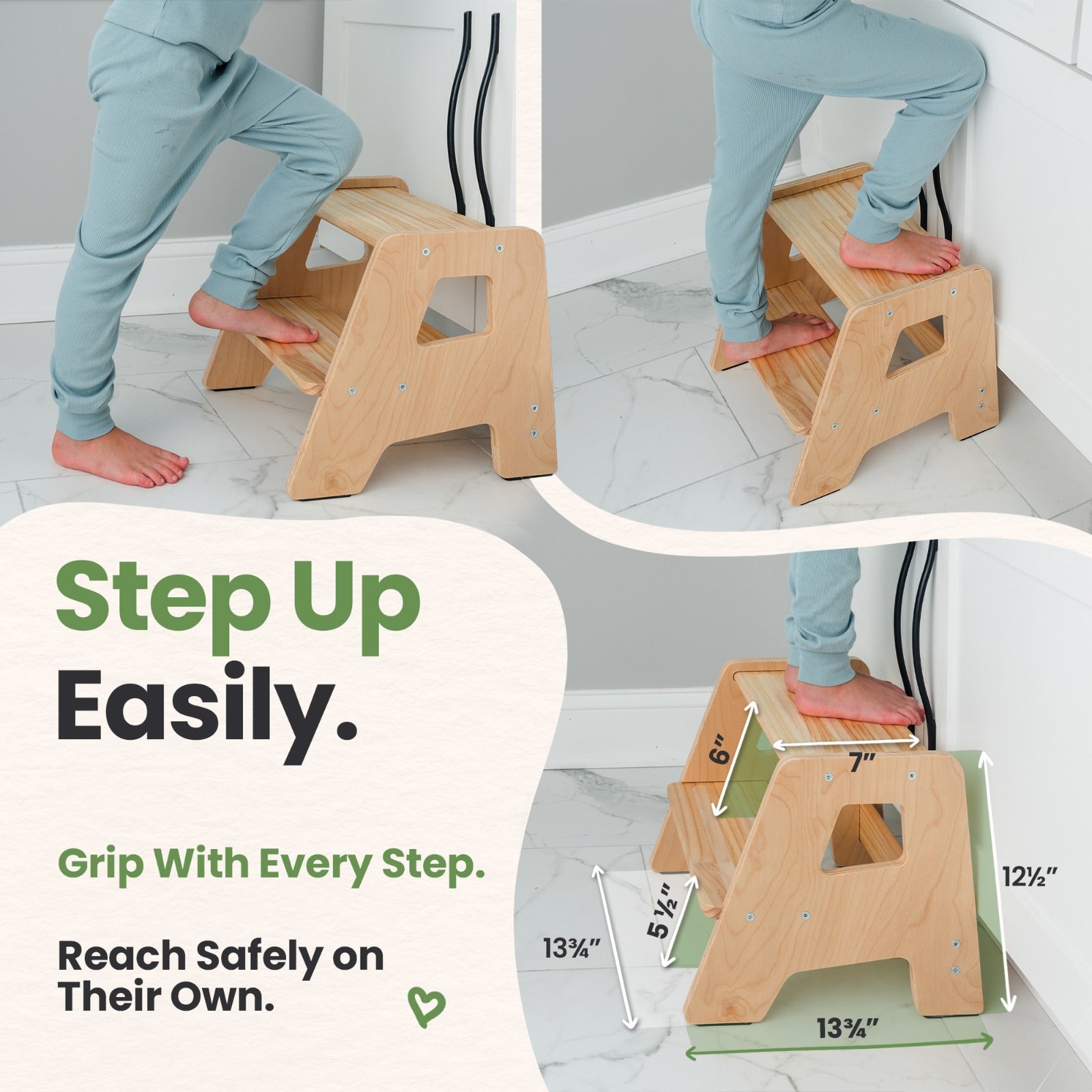 2-Step Wooden Stool for Toddlers – Ages 2+