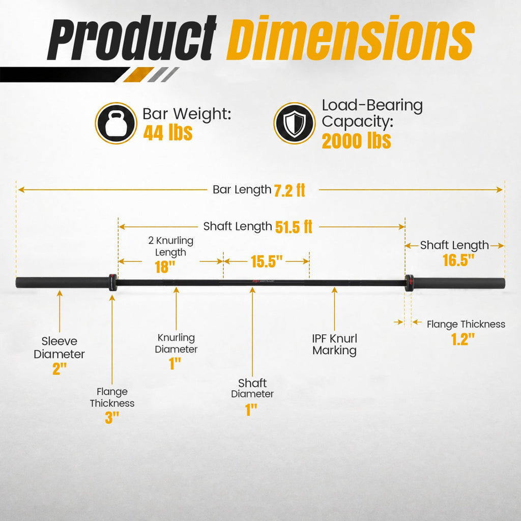 7-Ft Olympic Barbell – 2,000 lb Capacity