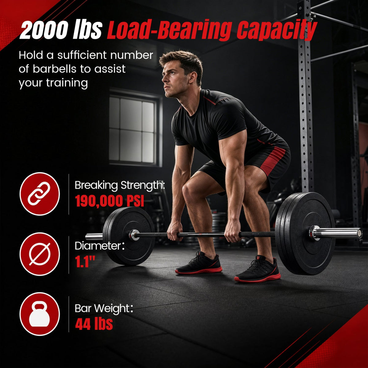 7-Ft Olympic Barbell – 2,000 lb Capacity