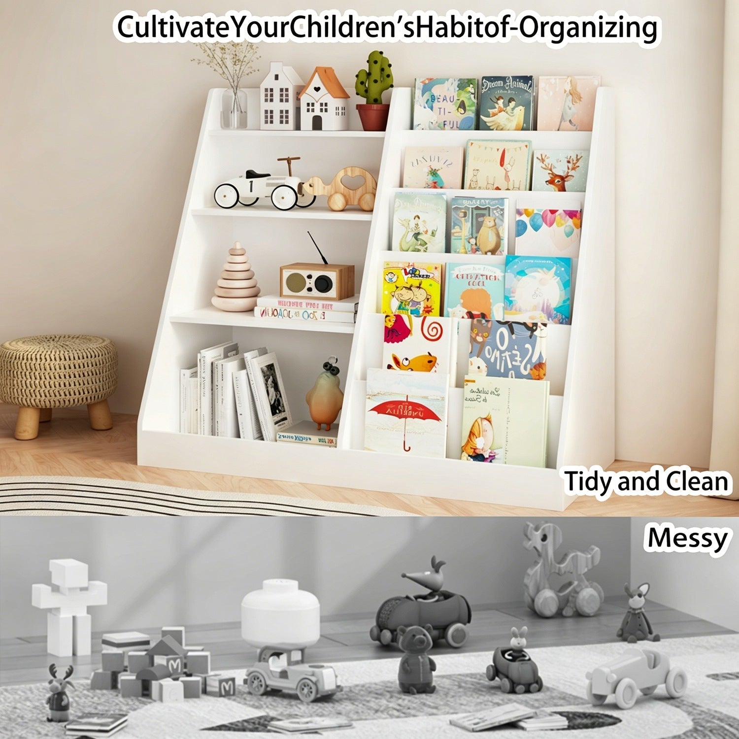 Kids Bookshelf & Toy Organizer – White