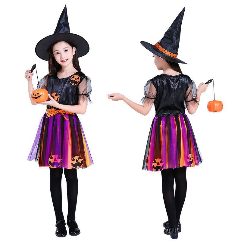 Purple Kids Witch Costume with Hat – Wand Option
