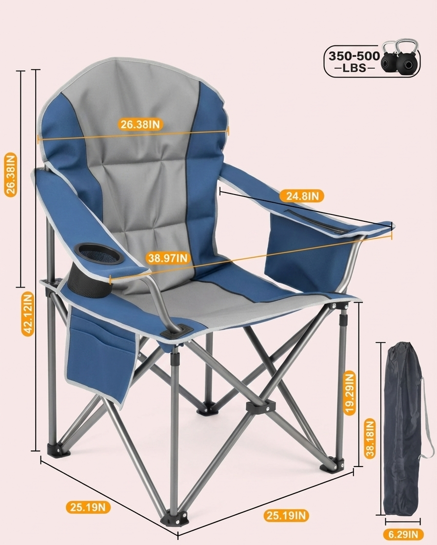 500 lb Folding Camping Chair with Cooler Bag