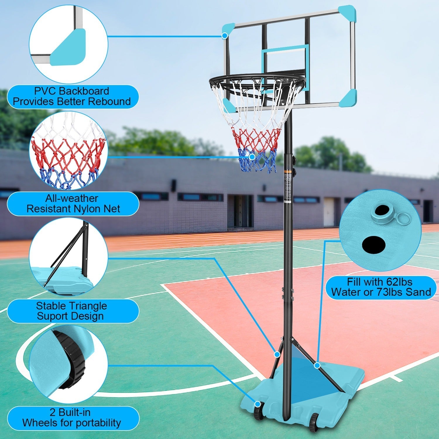 Kids Adjustable Basketball Hoop – Blue or Pink, 5.6–7 ft