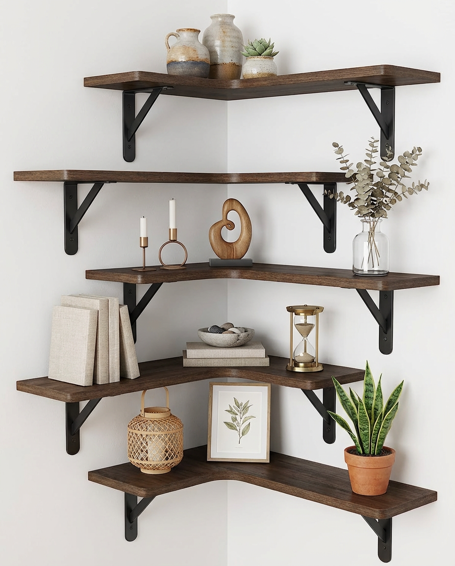5-Piece Rustic Corner Floating Shelf Set