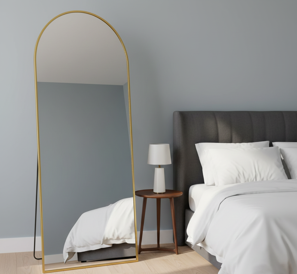 Full-Length Arched Floor Mirror with Stand