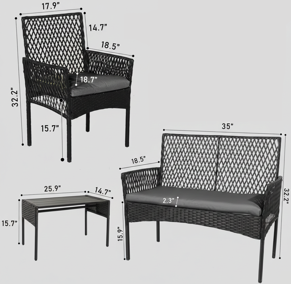 4-Piece Rattan Patio Furniture Set