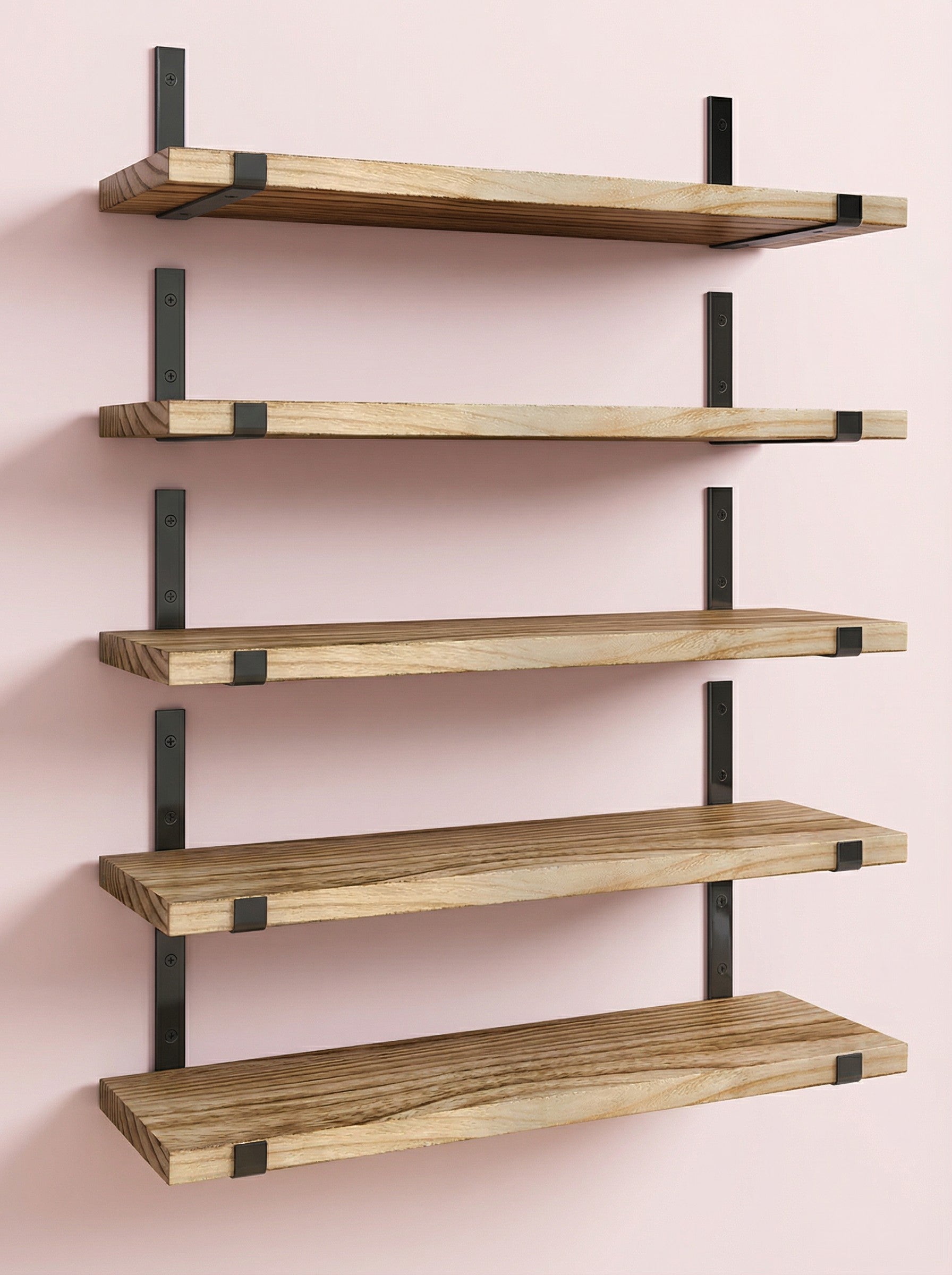 Rustic Wall Shelves with Metal Brackets – 5/8 Pack