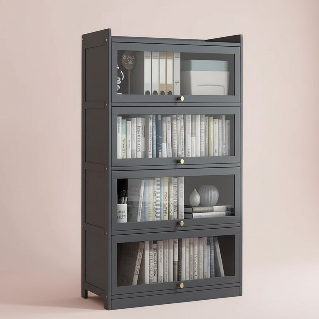 Tall Bamboo Bookshelf with Acrylic Doors