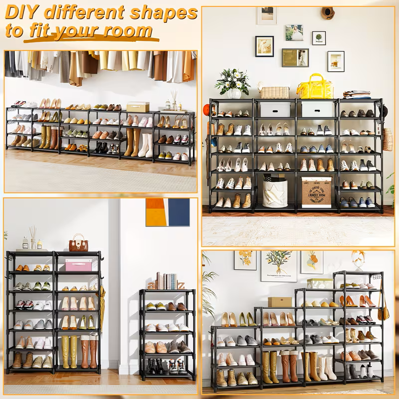 Multi-Tier Shoe Rack with Side Hooks