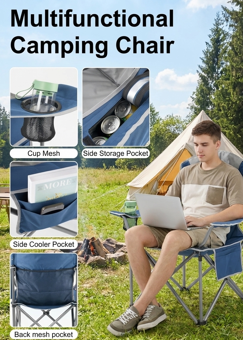 500 lb Folding Camping Chair with Cooler Bag