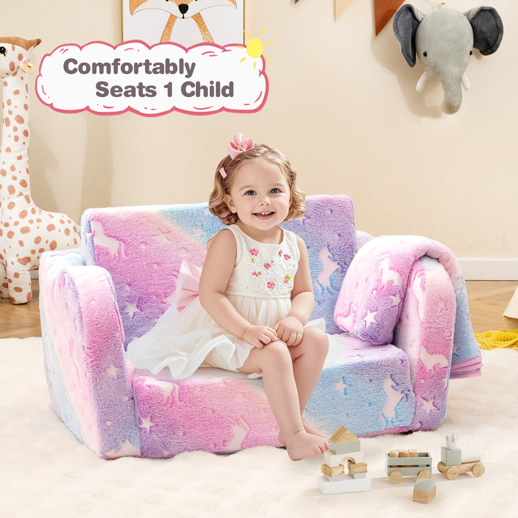 2-in-1 Glow-in-the-Dark Kids Couch with Blanket