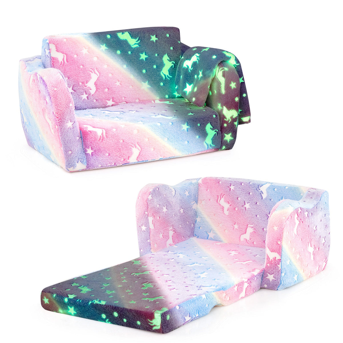 2-in-1 Glow-in-the-Dark Kids Couch with Blanket