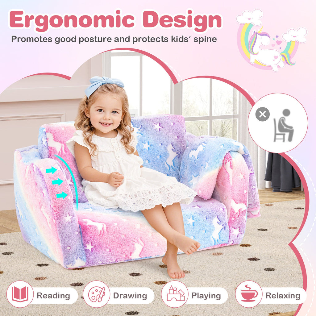 2-in-1 Glow-in-the-Dark Kids Couch with Blanket