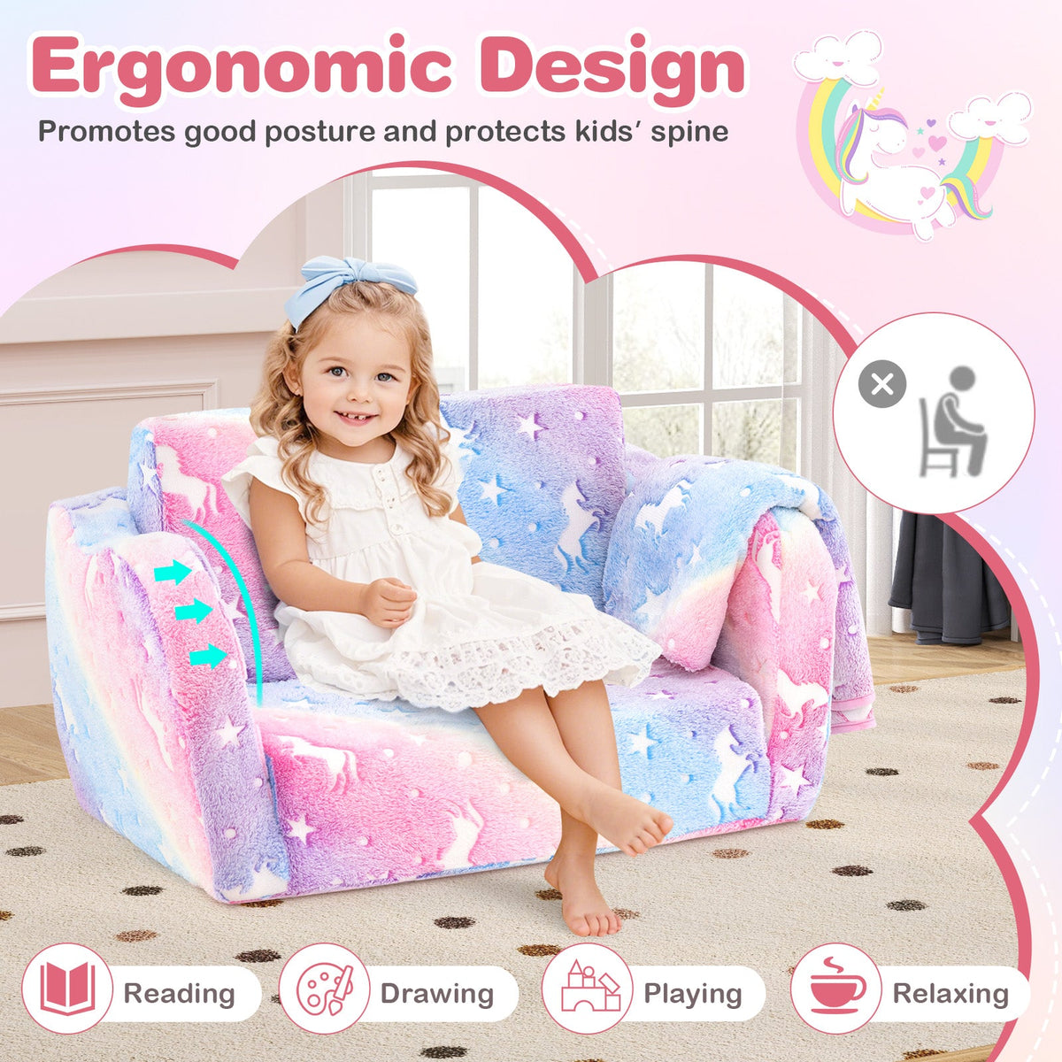 2-in-1 Glow-in-the-Dark Kids Couch with Blanket
