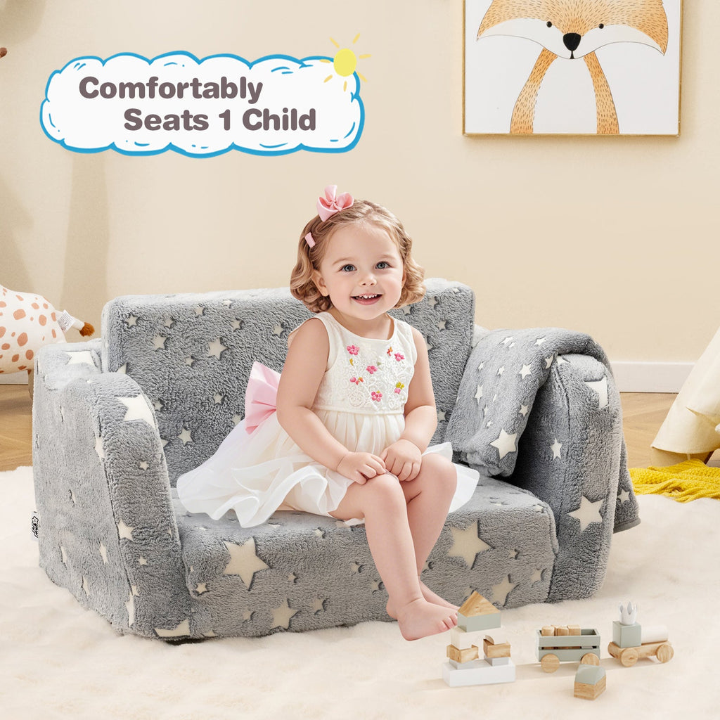 2-in-1 Glow-in-the-Dark Kids Couch with Blanket – Gray