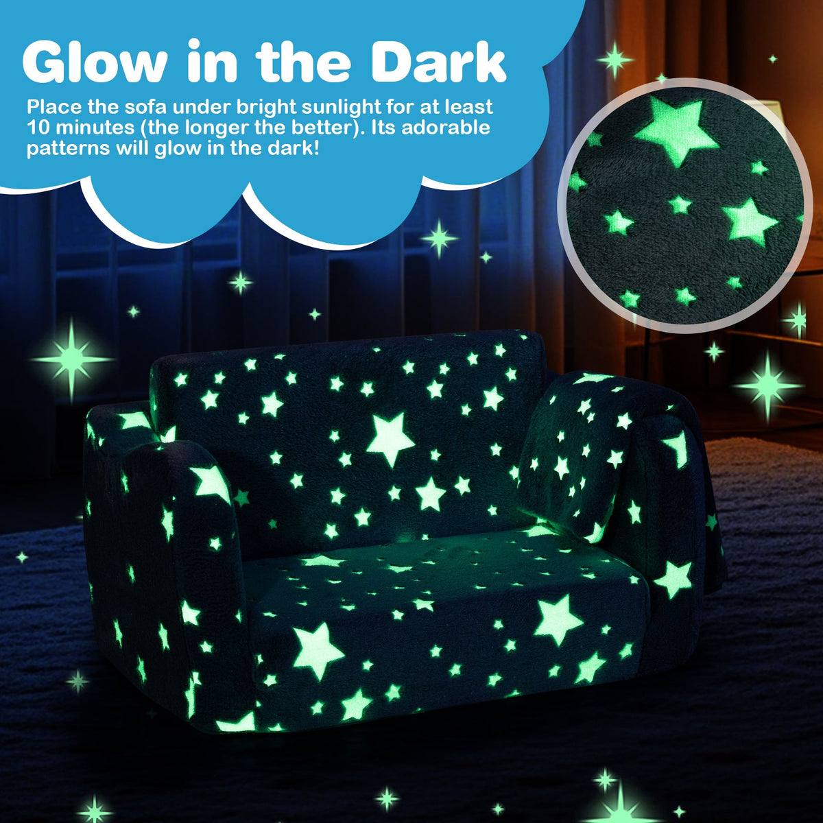 2-in-1 Glow-in-the-Dark Kids Couch with Blanket – Gray