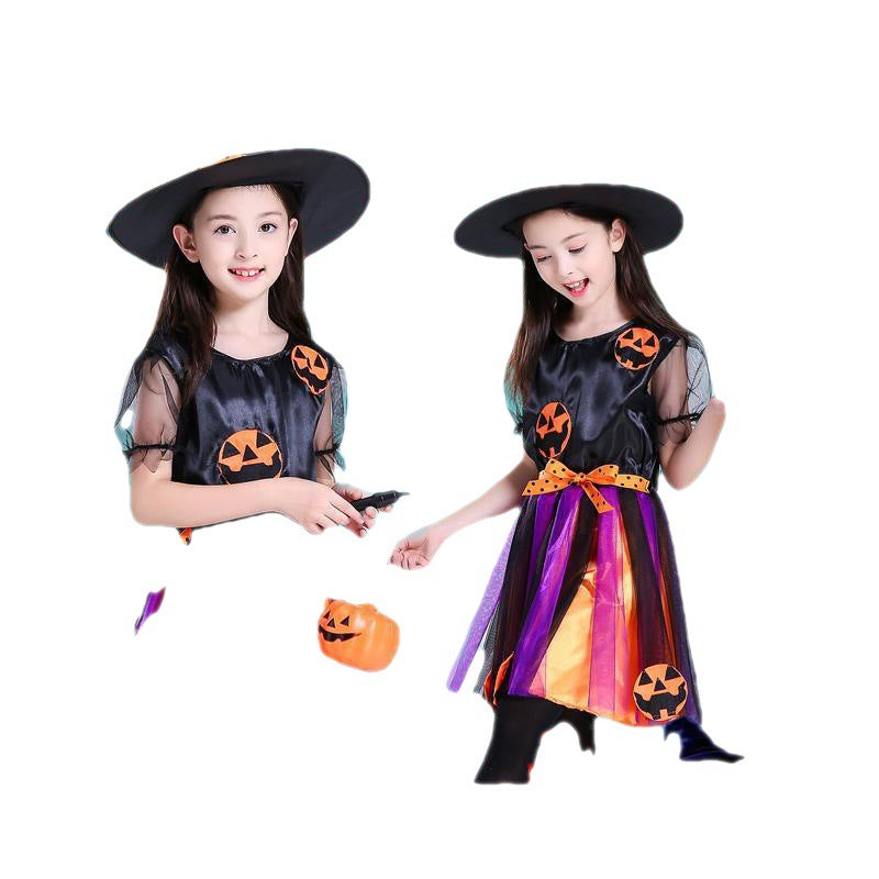 Purple Kids Witch Costume with Hat – Wand Option