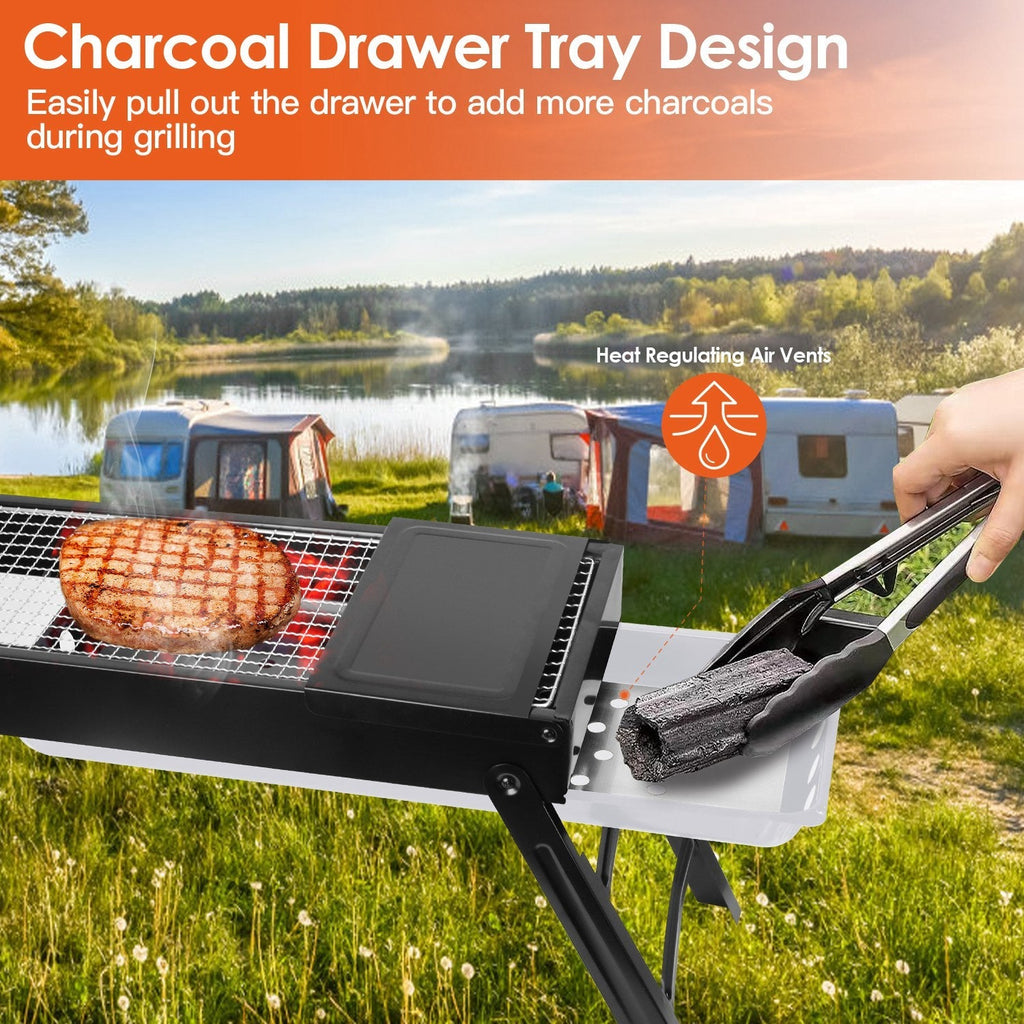 Foldable Charcoal Grill with Side Shelf – product view 6