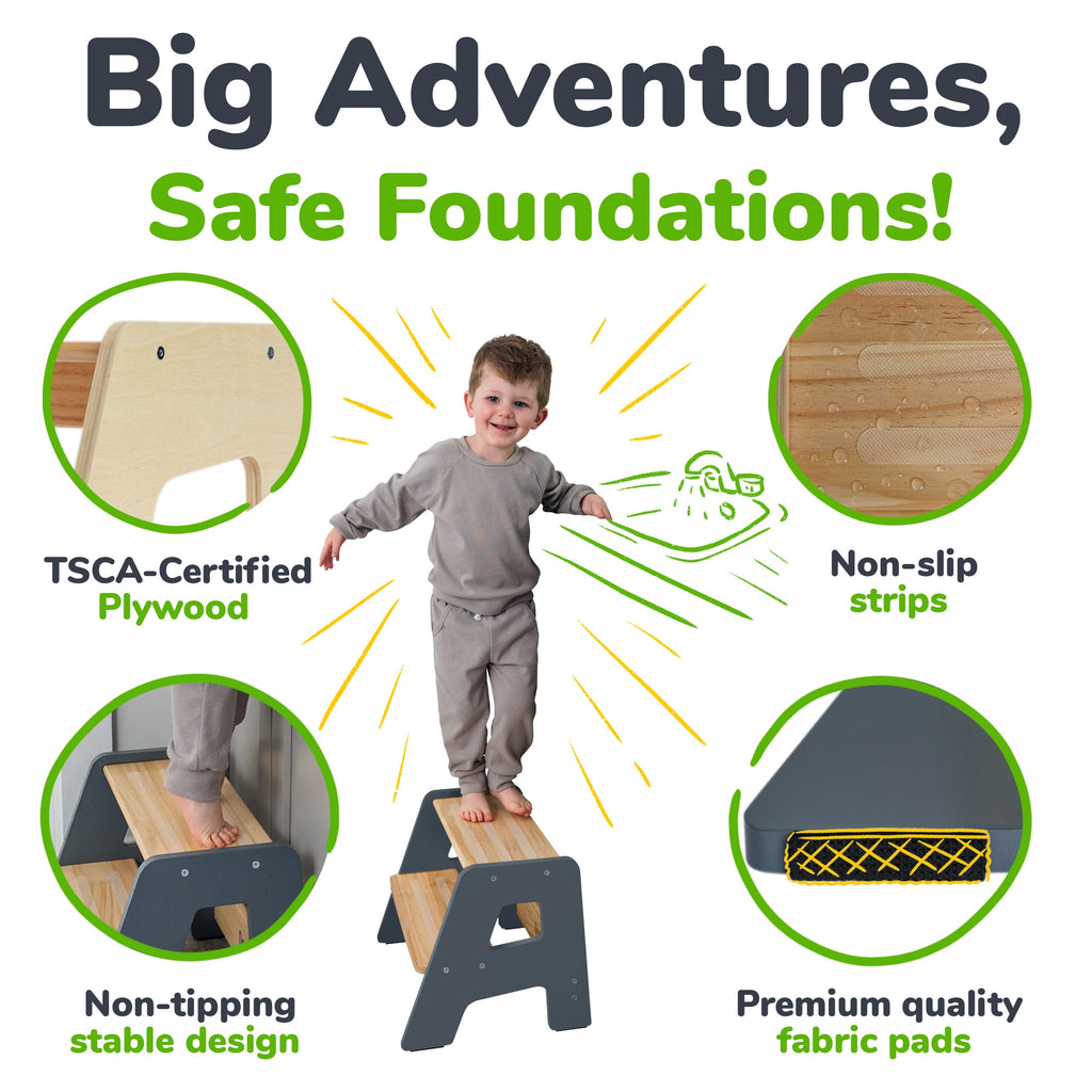 2-Step Wooden Stool for Toddlers – Ages 2+
