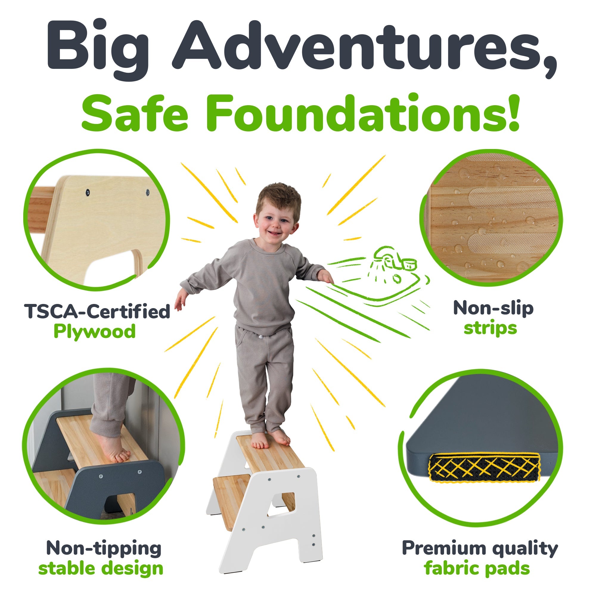 2-Step Wooden Stool for Toddlers – Ages 2+