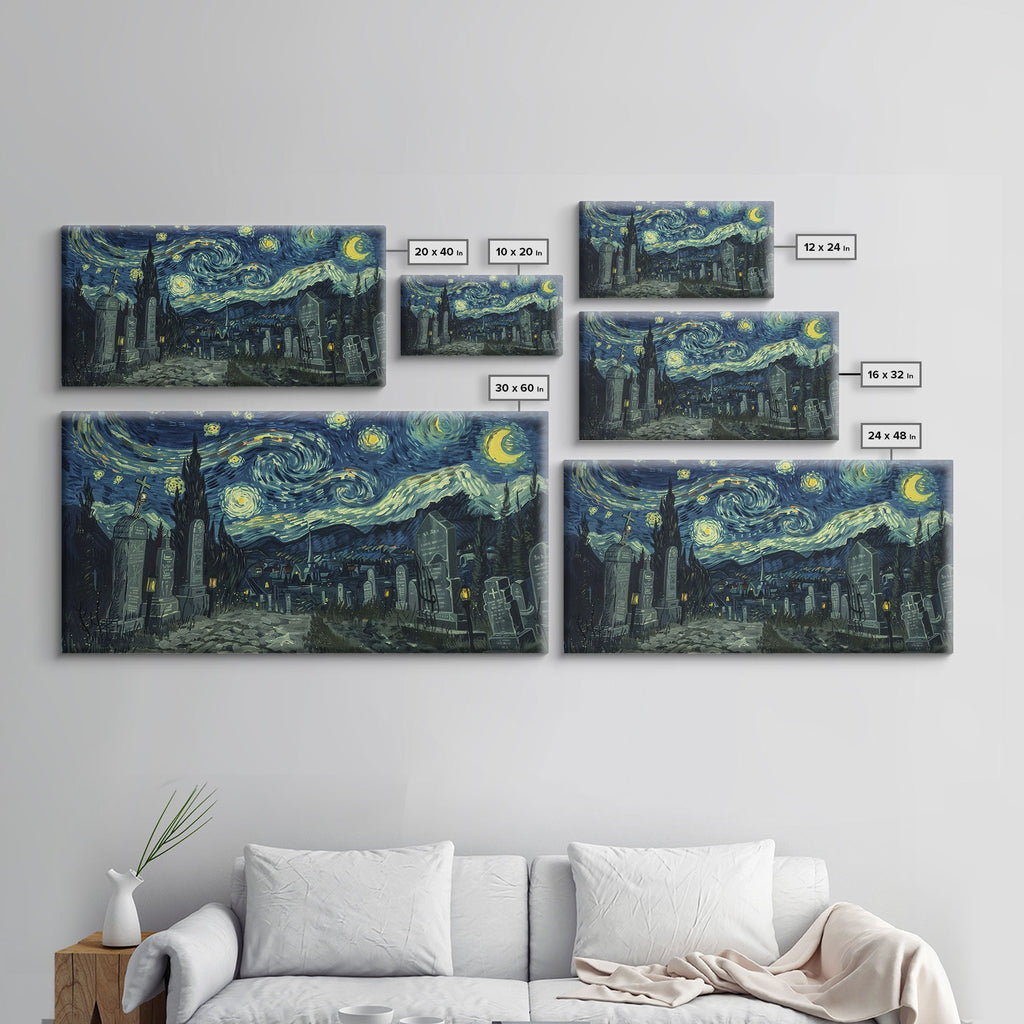 Haunted Graveyard Starry Night Framed Canvas Print