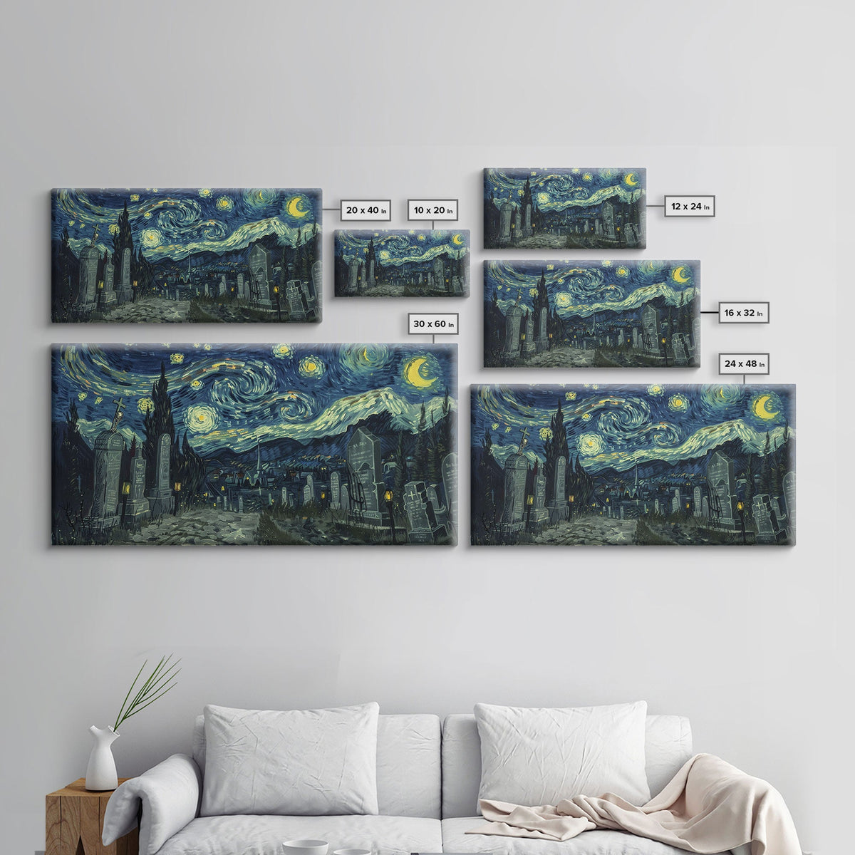 Haunted Graveyard Starry Night Framed Canvas Print