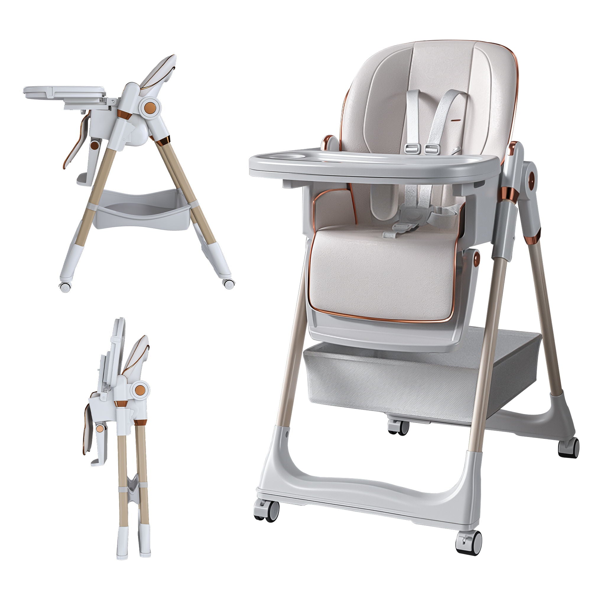 Adjustable Baby High Chair with Locking Wheels