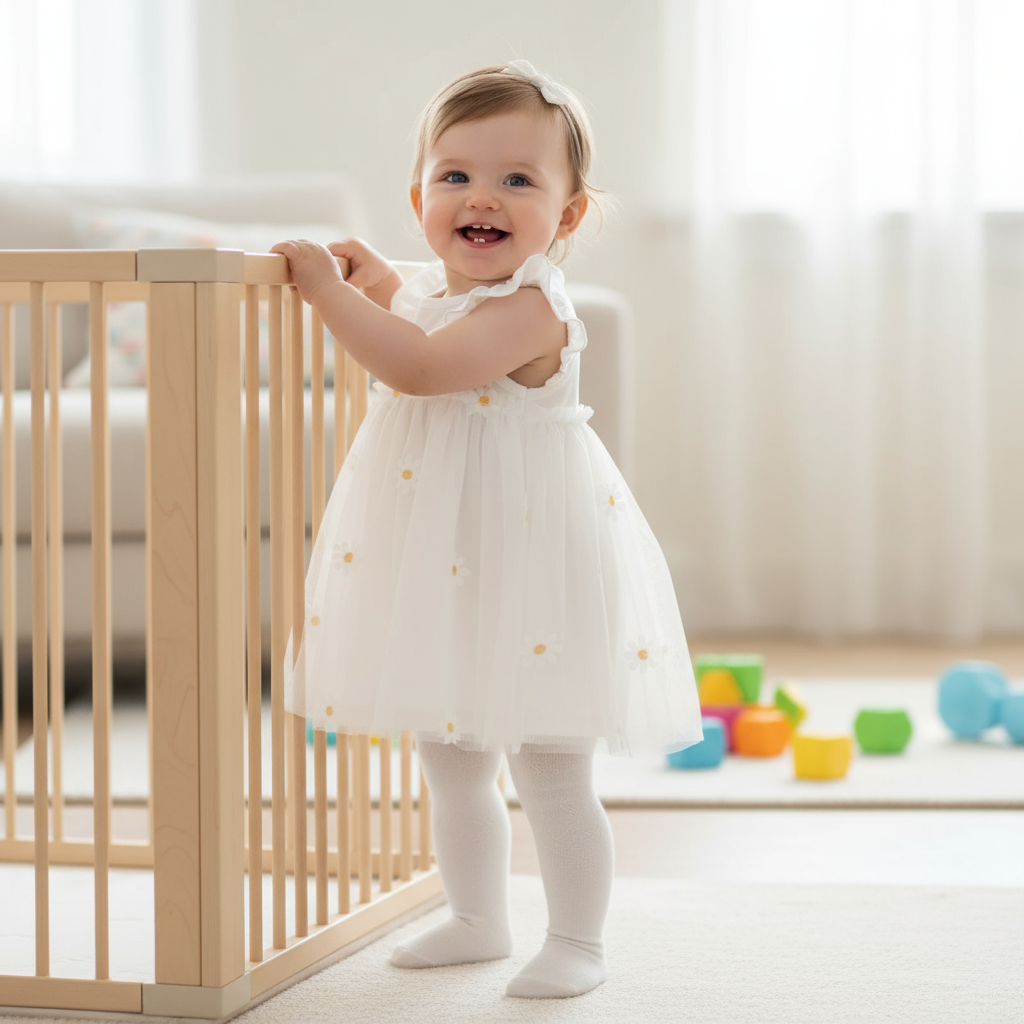 Baby Girl Daisy Romper Dress – Breathable Cotton & Ruffle Sleeves
