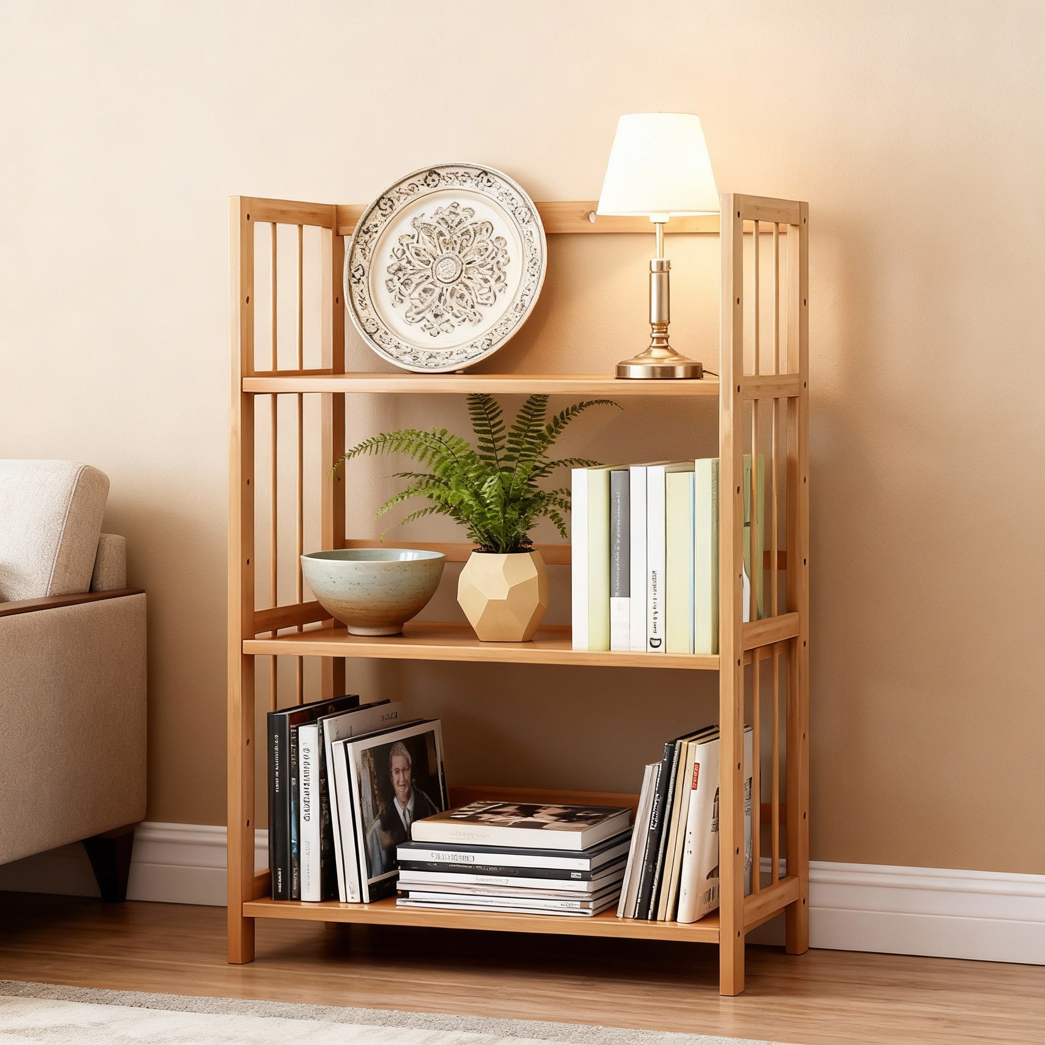 Tall Bamboo Bookshelf with Adjustable Shelves