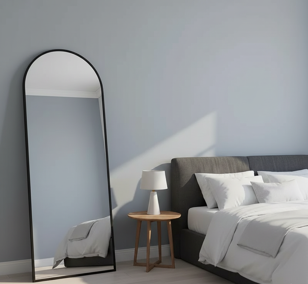 Full-Length Arched Floor Mirror with Stand