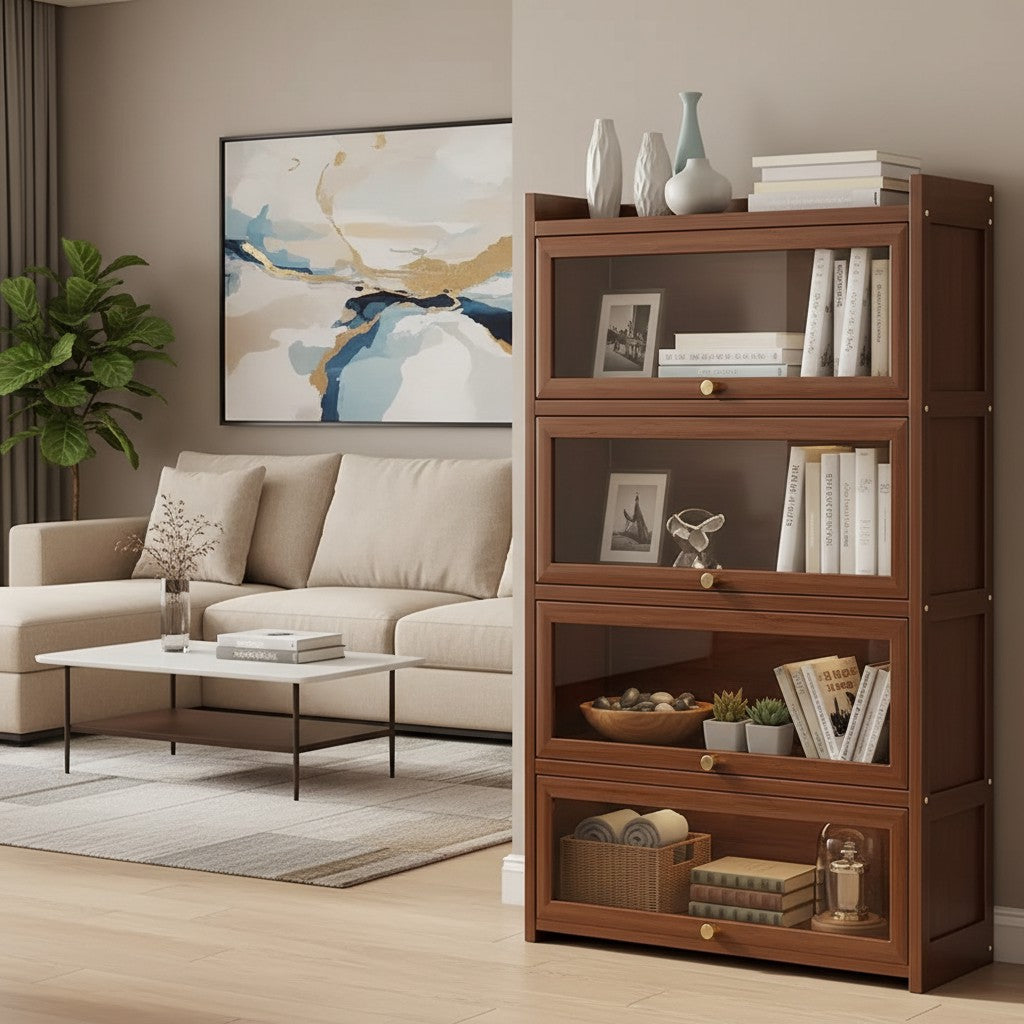 Tall Bamboo Bookshelf with Acrylic Doors