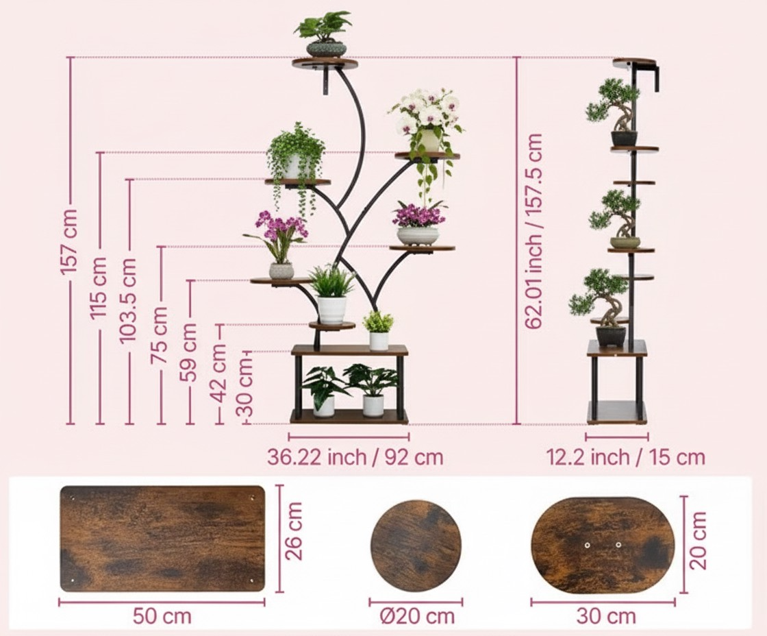 8-Tier Metal Plant Stand with Grow Lights