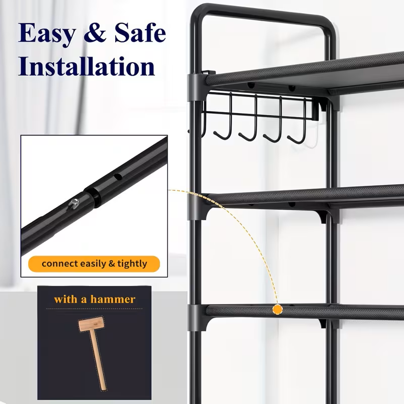 Multi-Tier Shoe Rack with Side Hooks