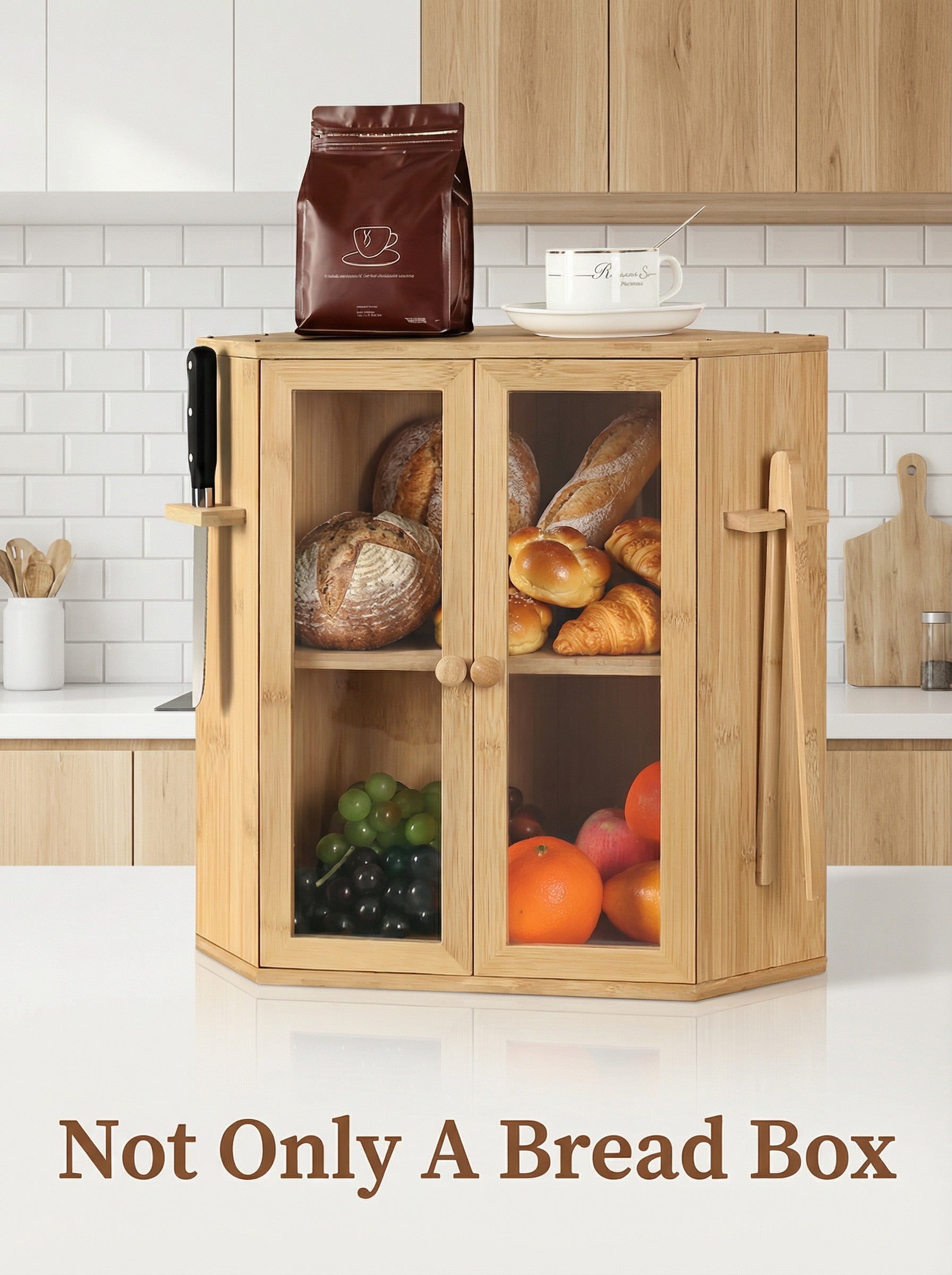 2-Tier Bamboo Bread Box with Clear Doors