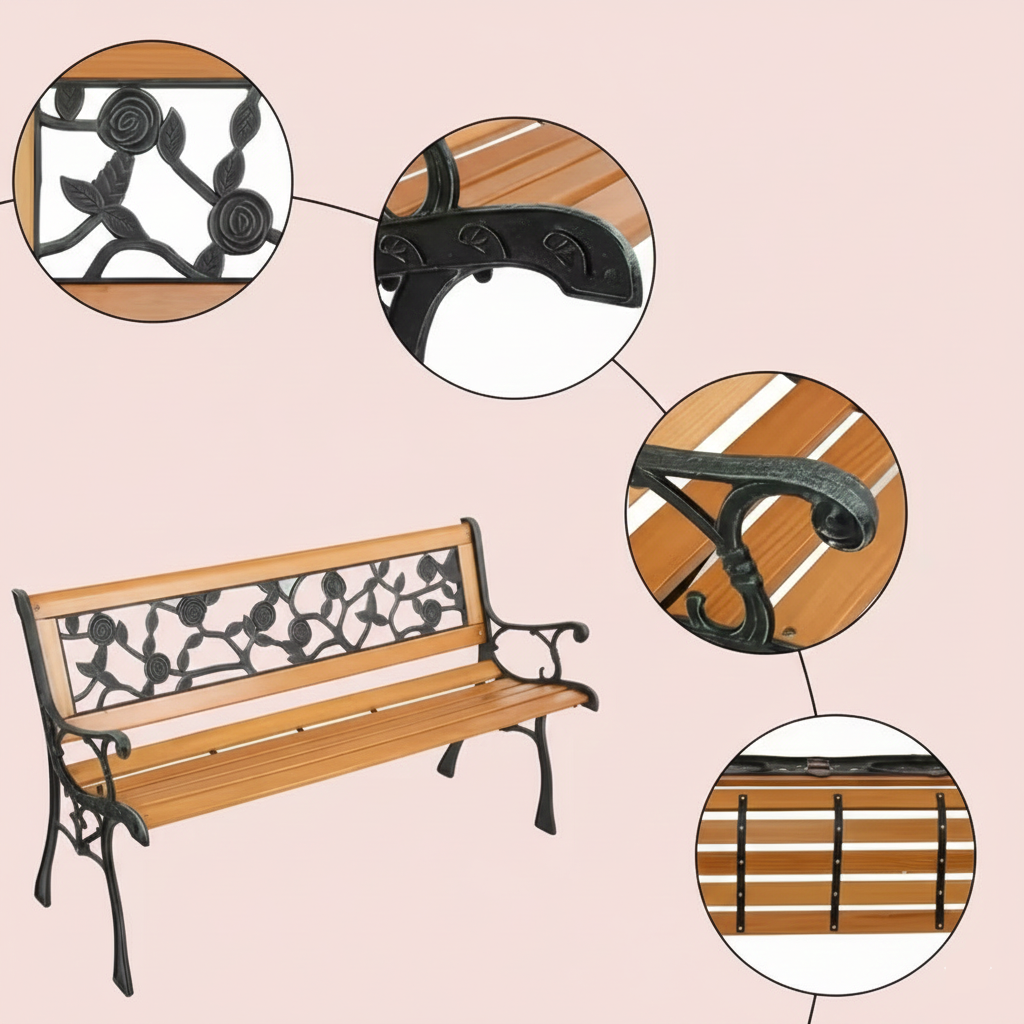 Cast Iron & Wood Outdoor Garden Bench