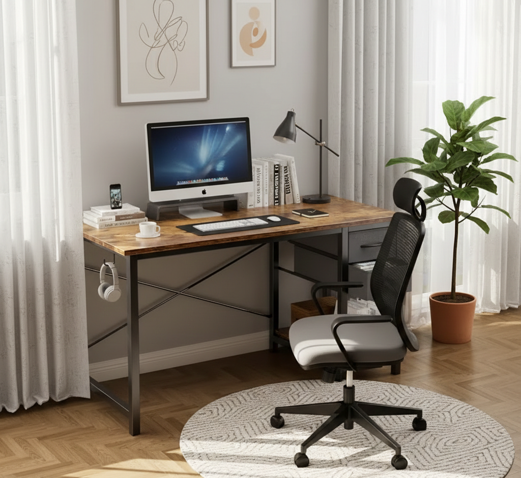 40/47" Computer Desk with Fabric Drawers