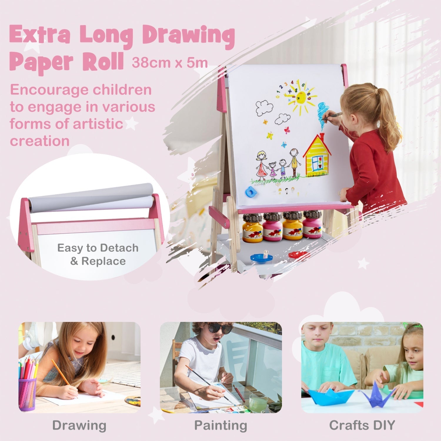 3-in-1 Kids Art Easel with Magnetic Whiteboard & Chalkboard