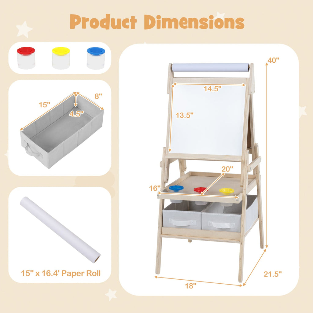 3-in-1 Kids Art Easel with Magnetic Whiteboard & Chalkboard