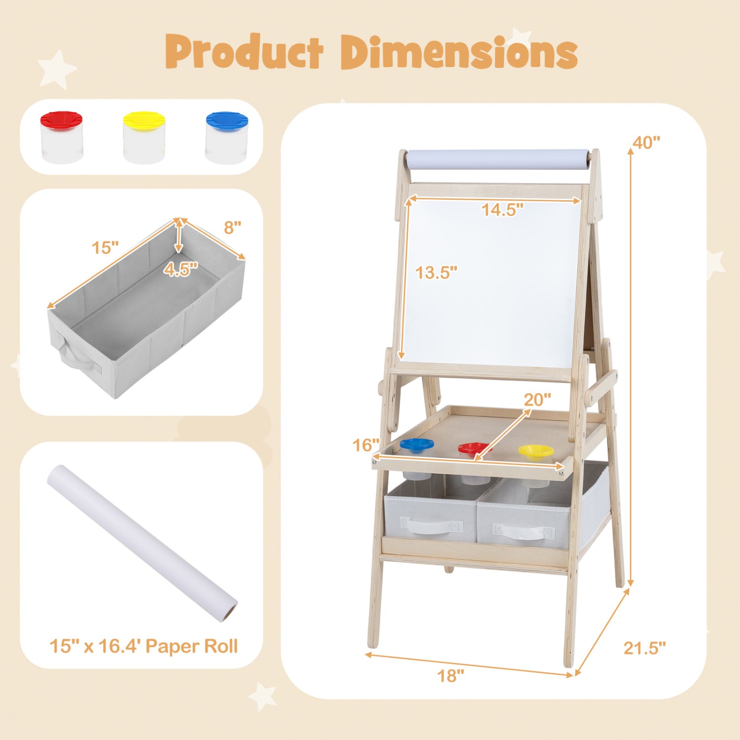 3-in-1 Kids Art Easel with Magnetic Whiteboard & Chalkboard