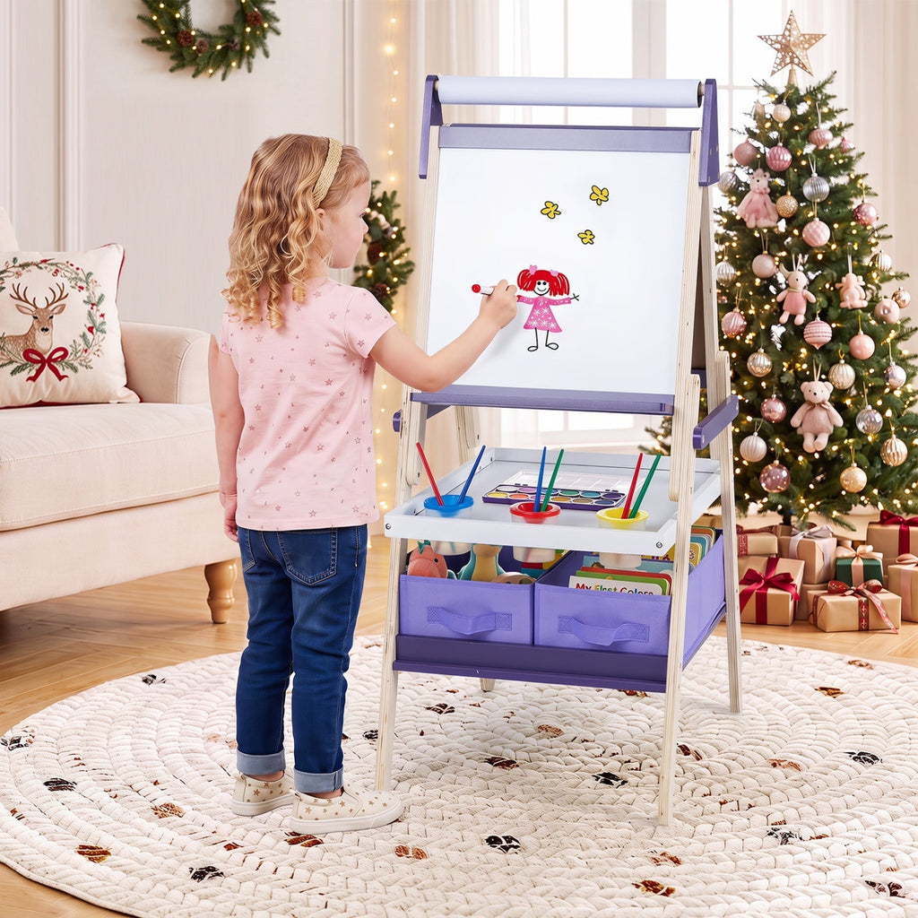 3-in-1 Kids Art Easel with Magnetic Whiteboard & Chalkboard