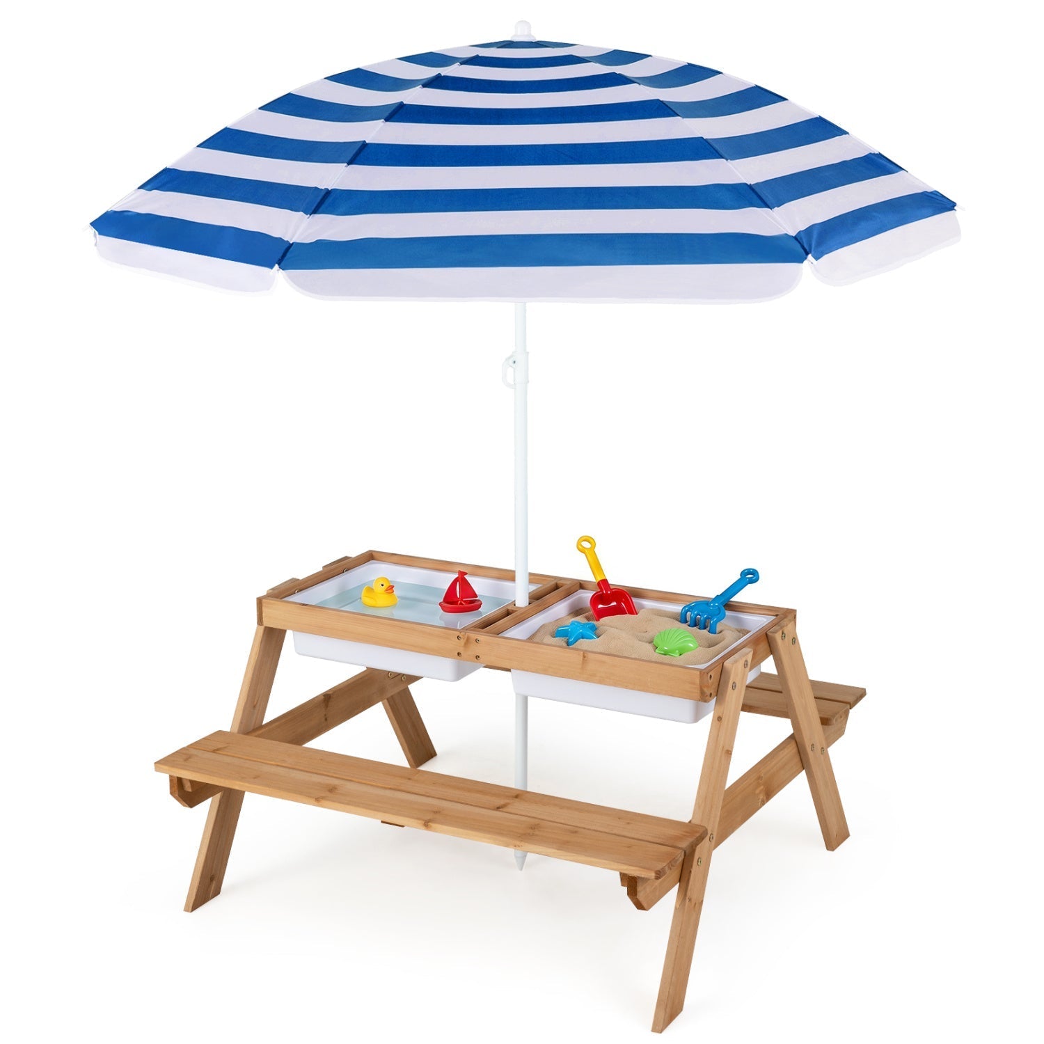 Kids Outdoor Picnic Sand & Water Table with Umbrella