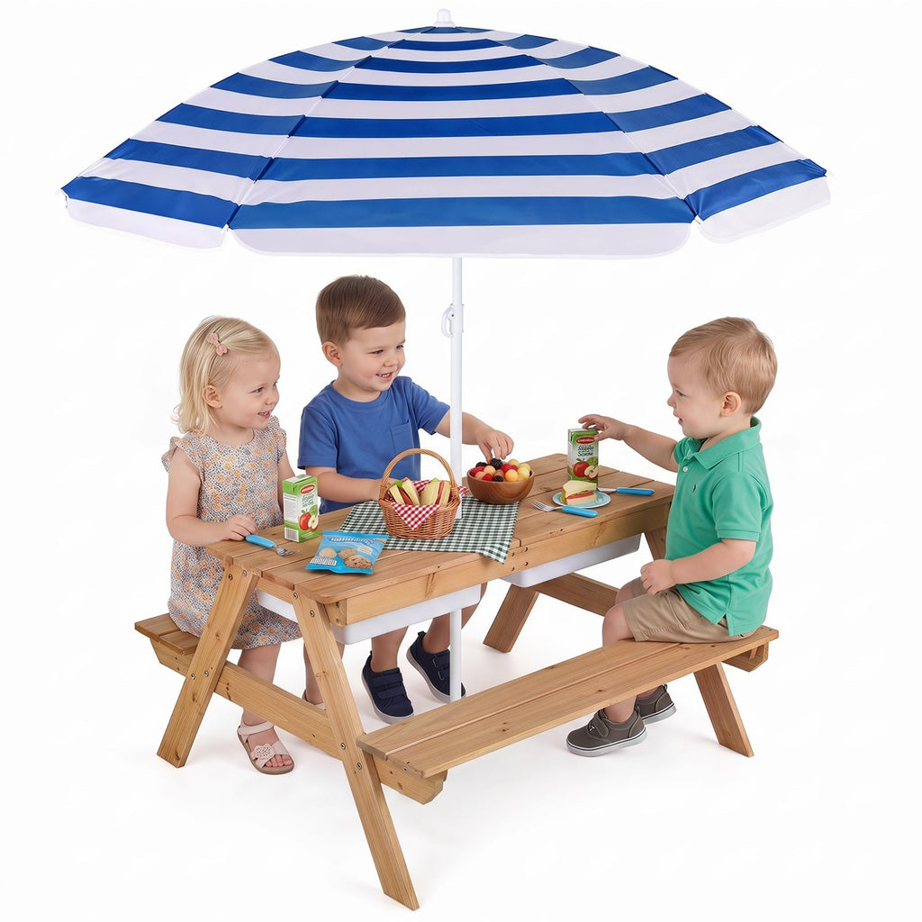 Kids Outdoor Picnic Sand & Water Table with Umbrella