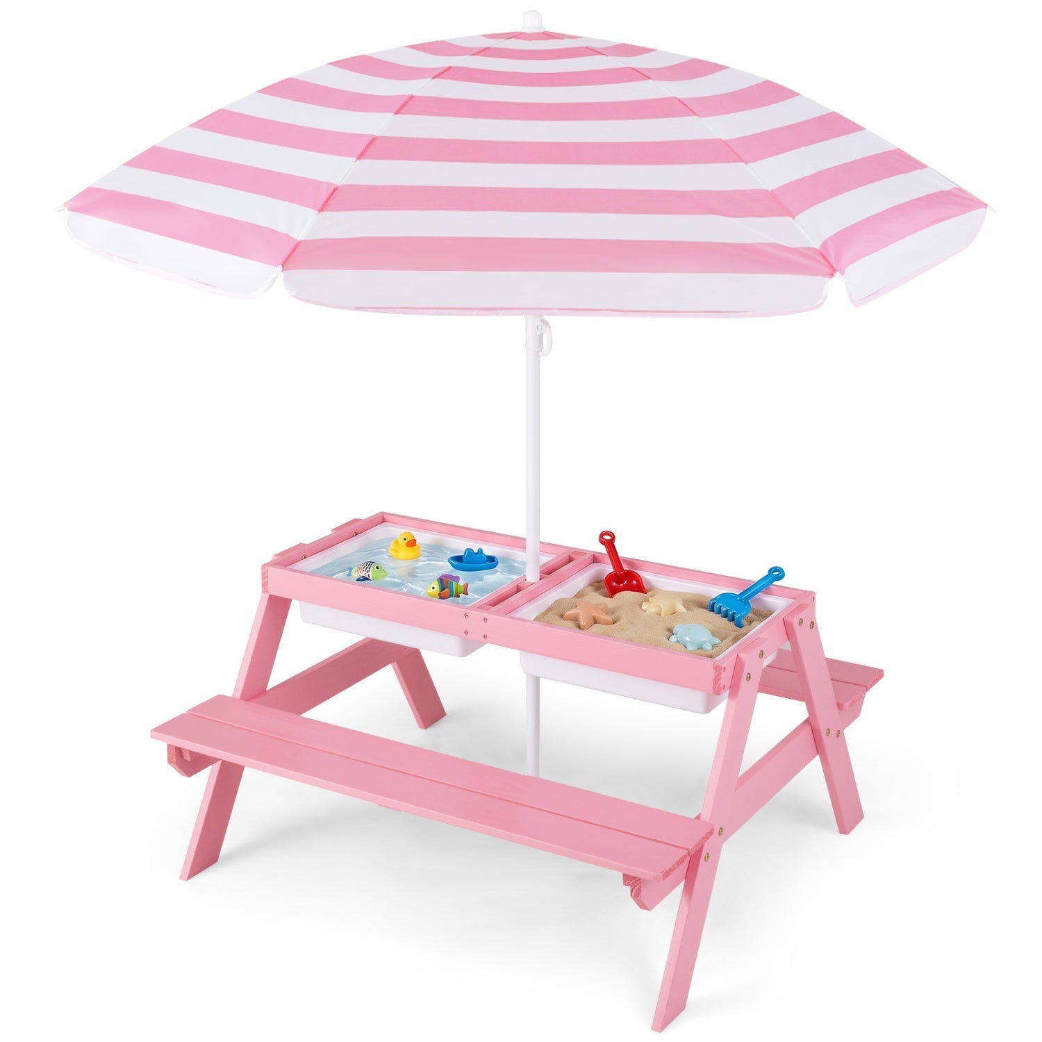 Kids Outdoor Picnic Sand & Water Table with Umbrella
