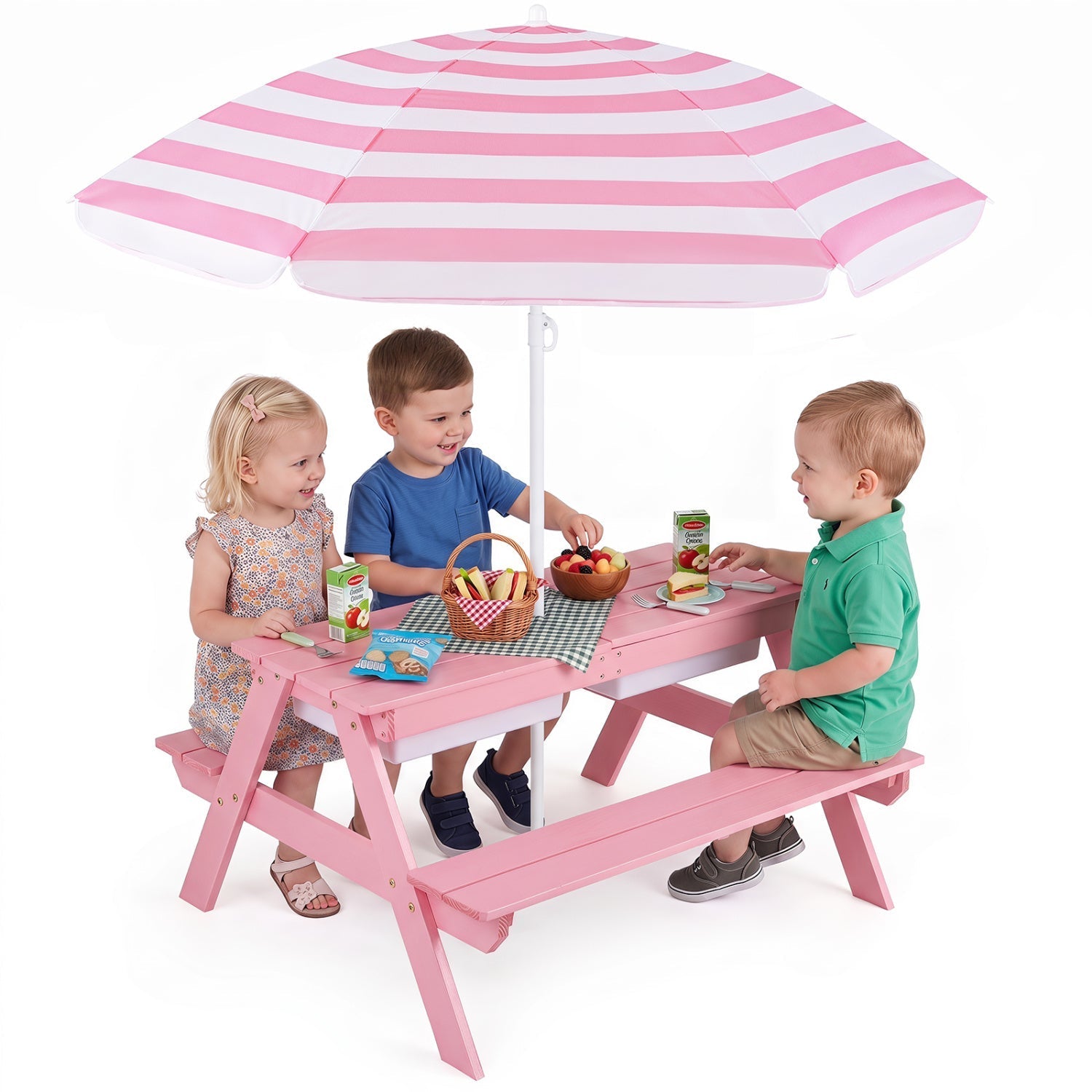Kids Outdoor Picnic Sand & Water Table with Umbrella